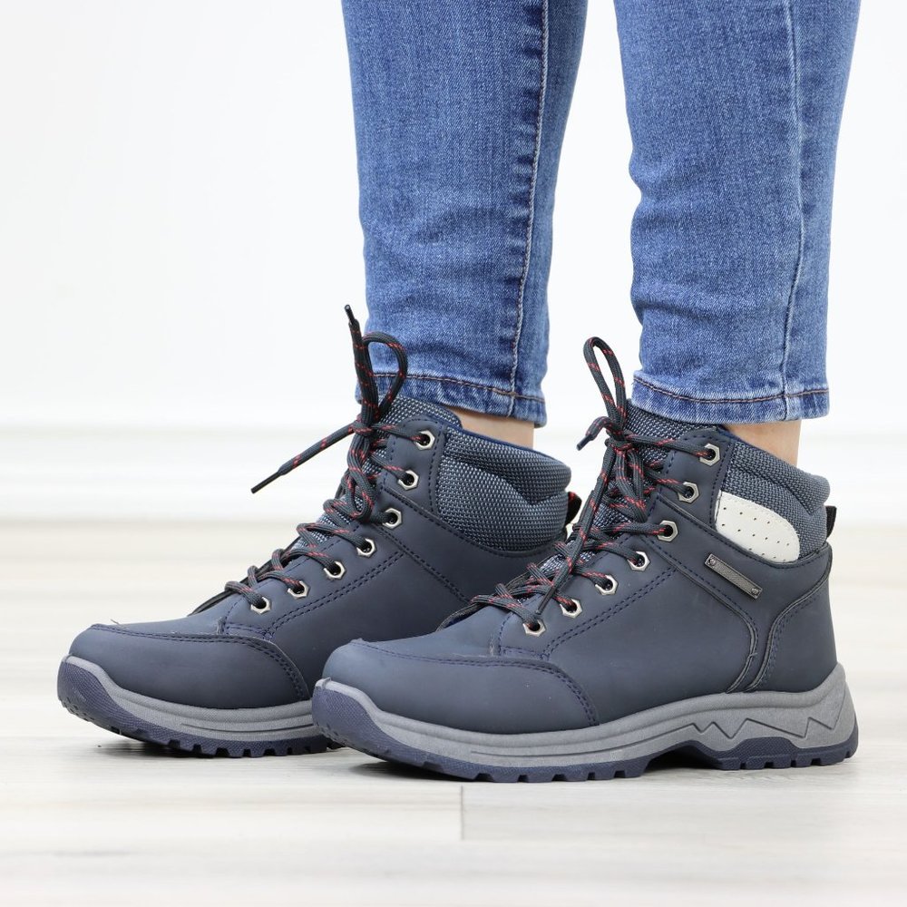 Woman's Hiking Active Waterproof High Top Comfort Sneakers Shoes, Navy - Picture 2 of 13
